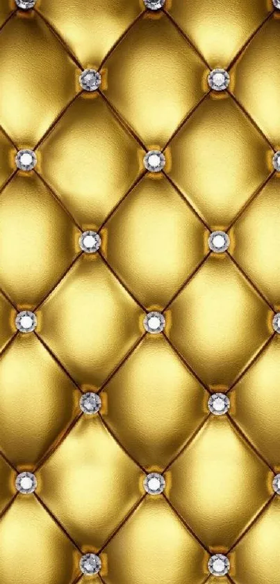 Luxurious gold quilted wallpaper with diamond accents.