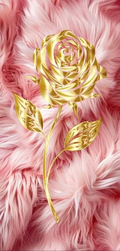 Gold rose on soft pink fur background wallpaper.