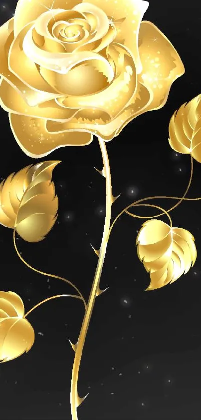 Elegant gold rose on black background wallpaper.