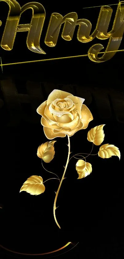 Elegant gold rose on a black background wallpaper.