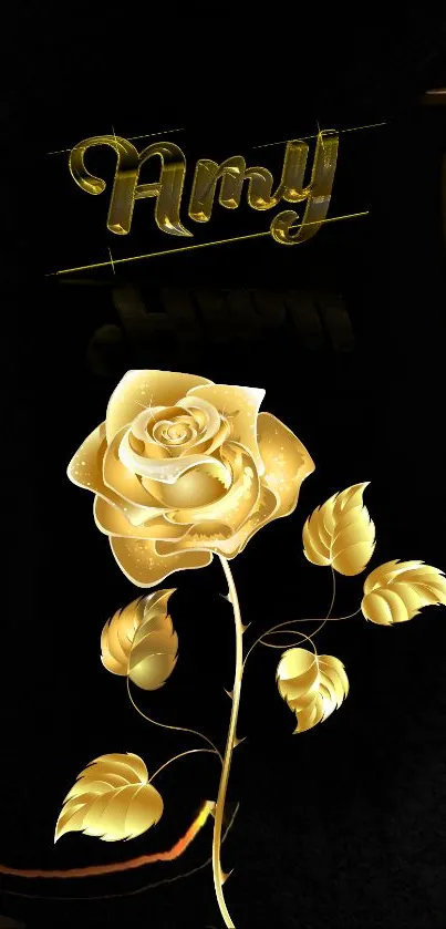 Luxurious golden rose on a black background for mobile wallpaper.