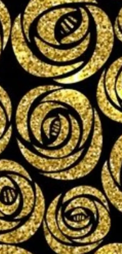 Elegant gold rose pattern on black mobile wallpaper.