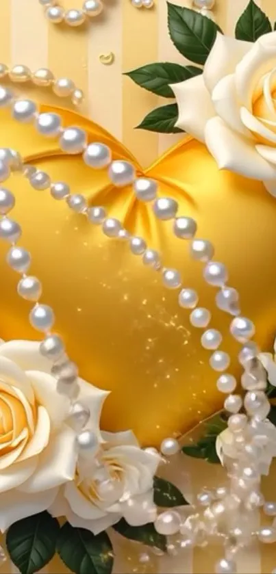 Gold heart with white roses and pearls decoration