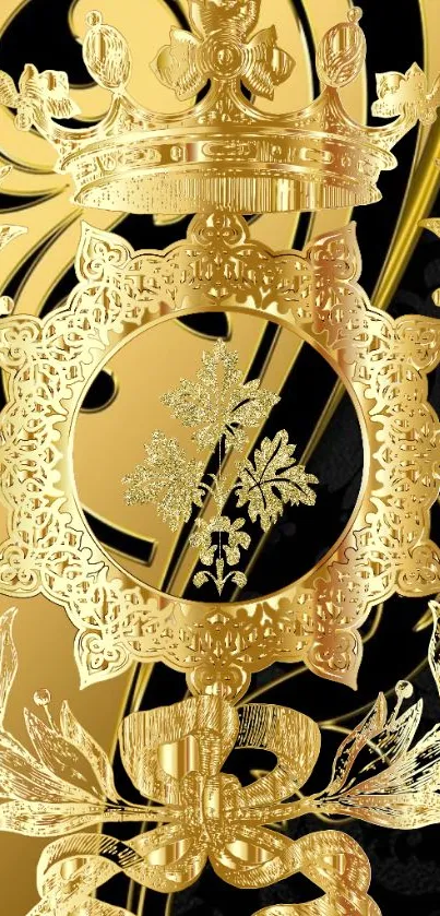 Luxurious gold and black ornate royal design wallpaper.