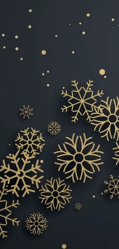 Elegant gold snowflakes on dark gray background wallpaper.