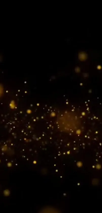 Mobile wallpaper with gold sparkles on a dark background.