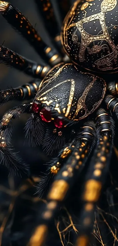 Black and gold spider with artistic detailing.