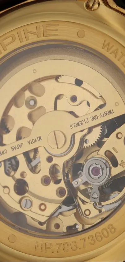 Close-up of an elegant gold watch mechanism.