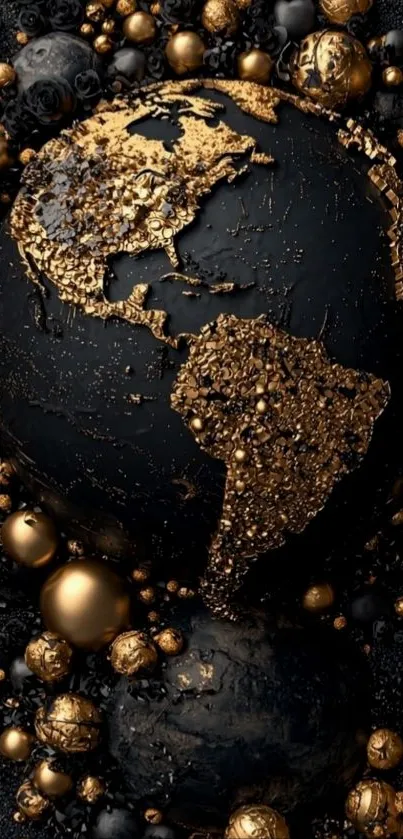 Elegant black and gold world map wallpaper.