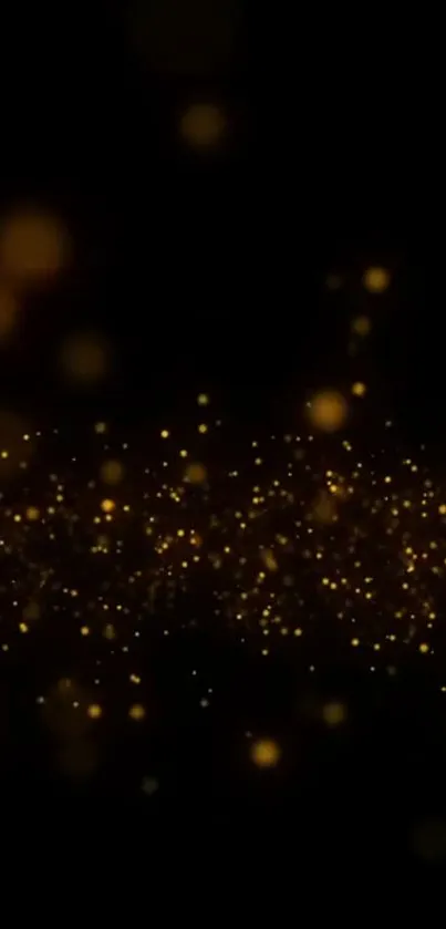 Elegant golden bokeh effect on a black background mobile wallpaper.