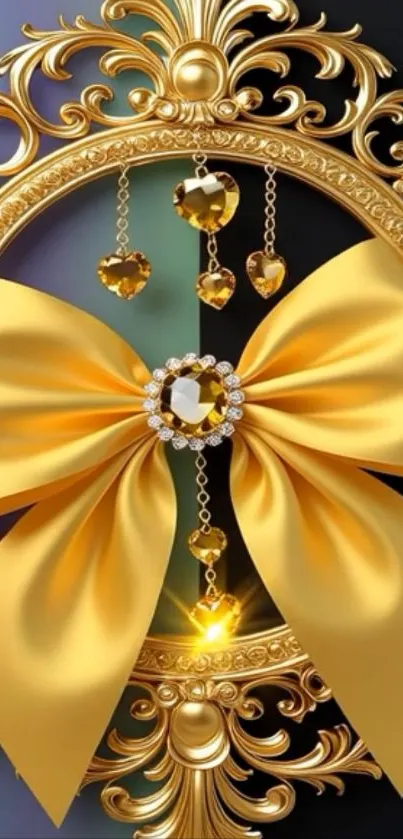 Elegant golden bow with intricate designs and jewels.