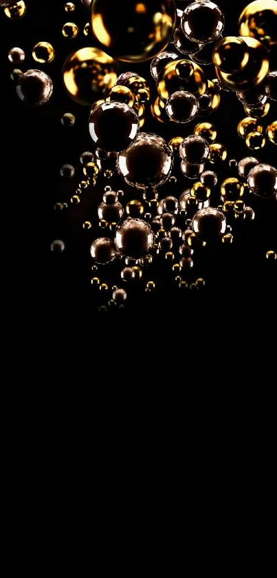 Elegant golden bubbles on black background.