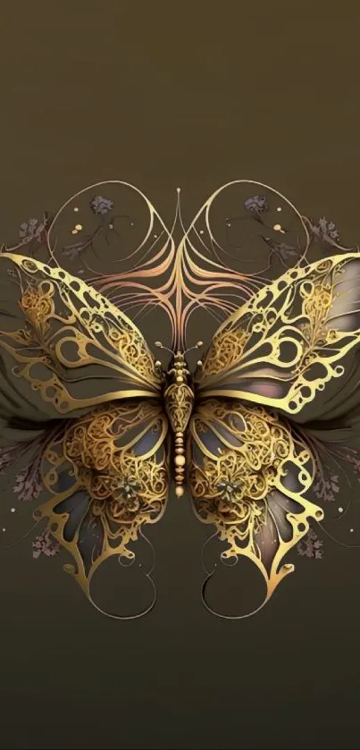 Elegant golden butterfly on dark background.