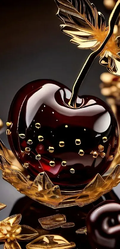 Luxurious golden cherry wallpaper design.