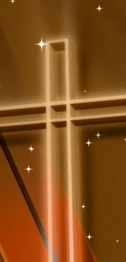 Golden cross wallpaper with stars and elegant design.