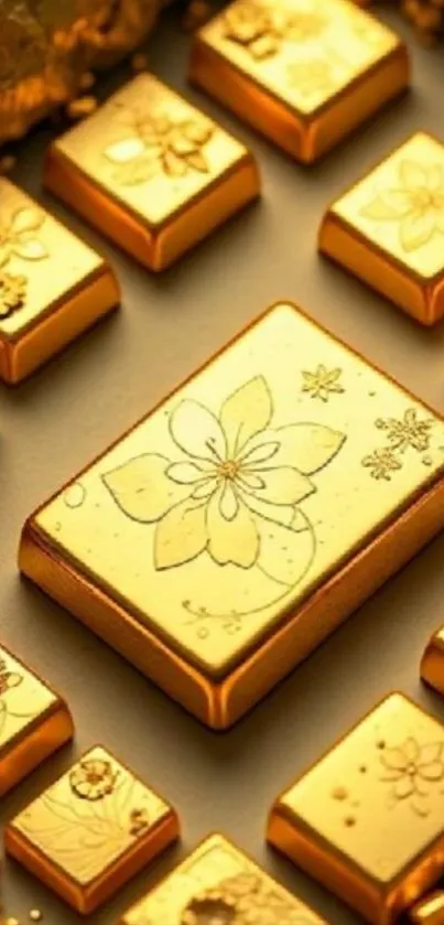Luxurious golden blocks with floral designs.