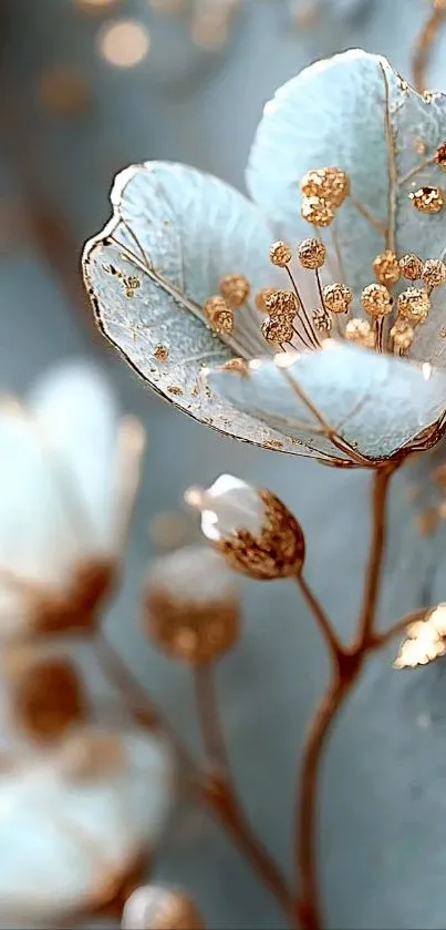 Elegant wallpaper featuring golden flowers with delicate details.