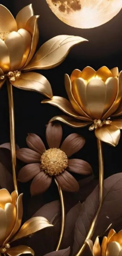 Elegant golden flowers on a black background