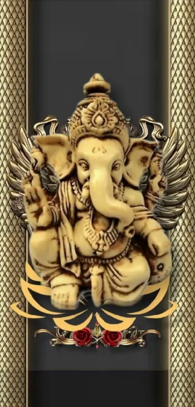 Golden Ganesha idol with intricate design.