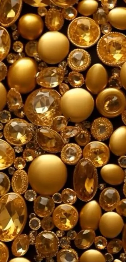 Close-up of elegant golden gems and crystals.