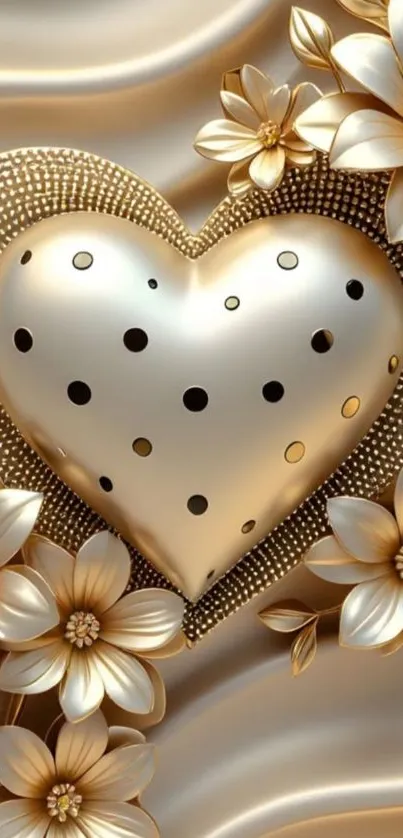 Luxurious gold heart with floral design wallpaper.