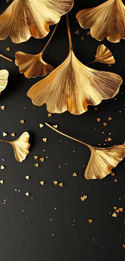 Sophisticated black and golden leaves wallpaper design.