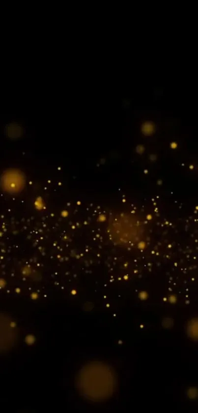 Elegant mobile wallpaper with golden particles on a dark background.