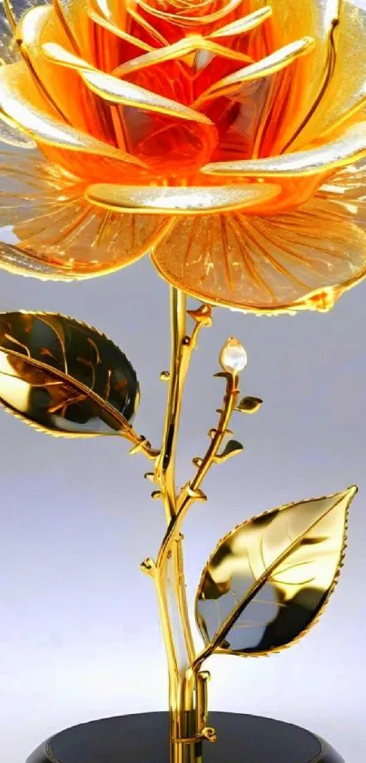 Golden glass rose with intricate petals on a sleek mobile wallpaper.