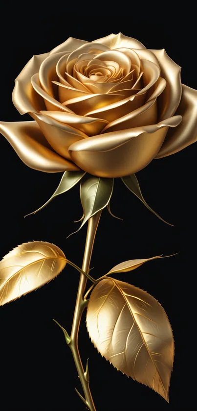 An elegant golden rose set against a dark background, perfect for a mobile wallpaper.