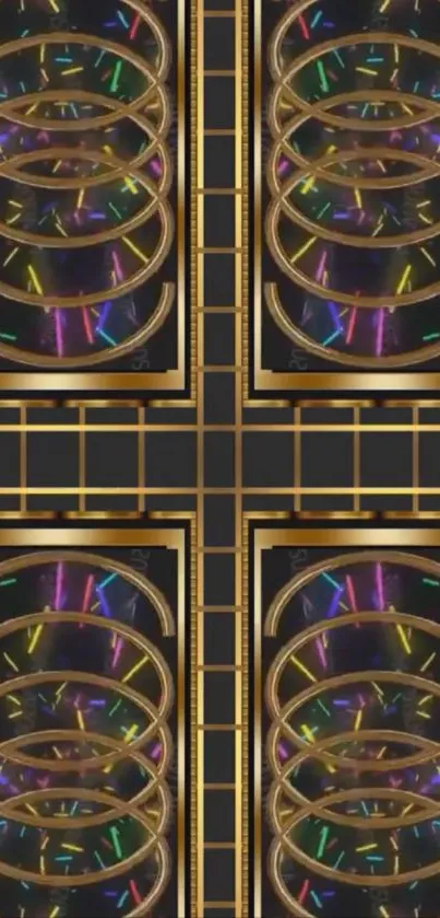 Elegant golden spiral with neon accents.