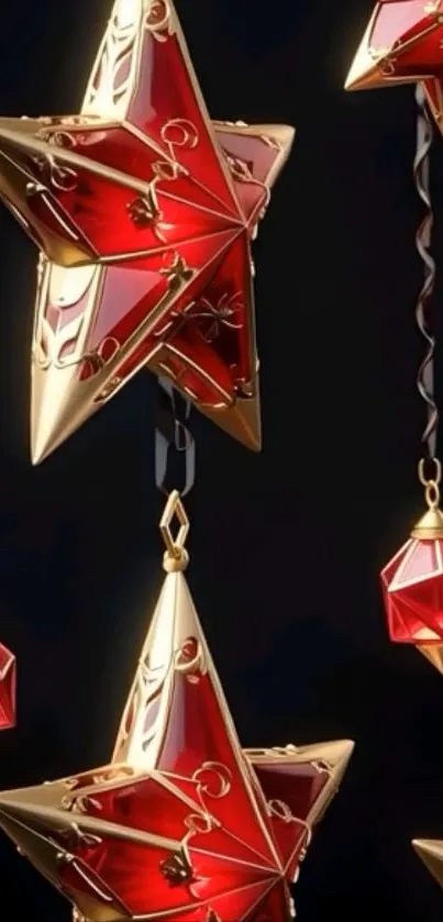 Elegant golden star ornaments hanging.
