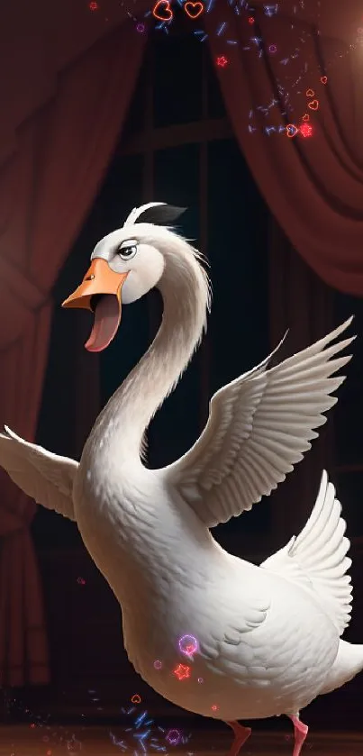 Elegant goose in a luxurious palace setting with candlelight.