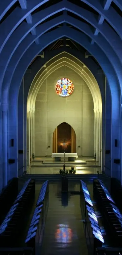 Gothic cathedral with stunning arches and lighting.