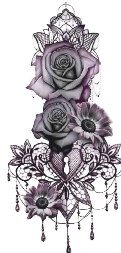 Intricate gothic floral phone wallpaper with roses and lace.