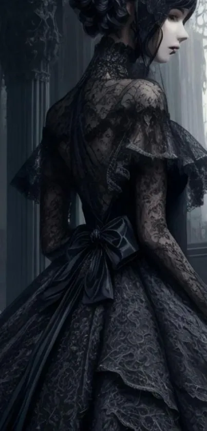 Gothic themed wallpaper with lace attire.