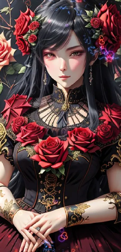 Gothic rose-themed mobile wallpaper with elegant red and black design.