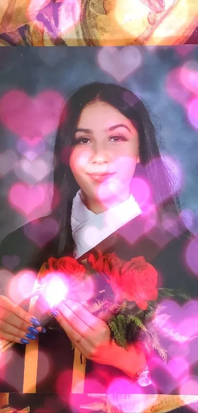 Graduation portrait with roses, elegant and inspiring.