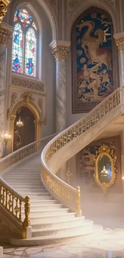Elegant grand staircase in luxurious interior with ornate design.