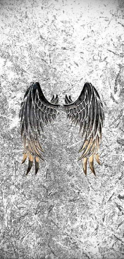 Grayscale wings with metallic texture wallpaper.