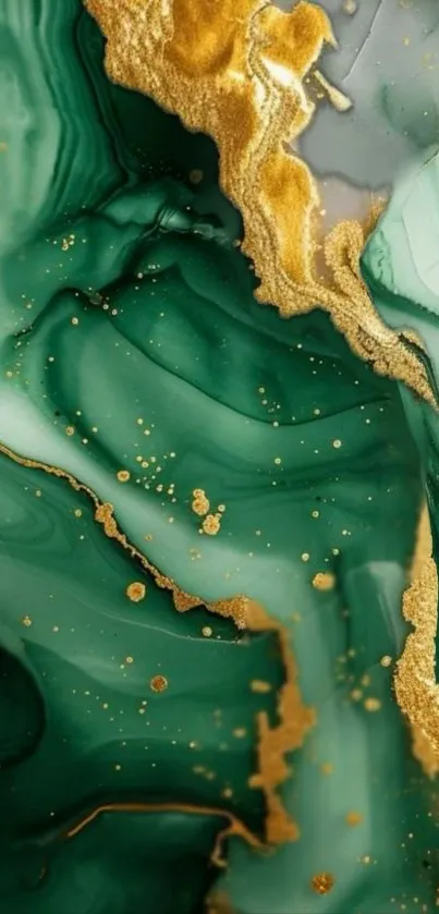 Elegant green and gold abstract marble design wallpaper.