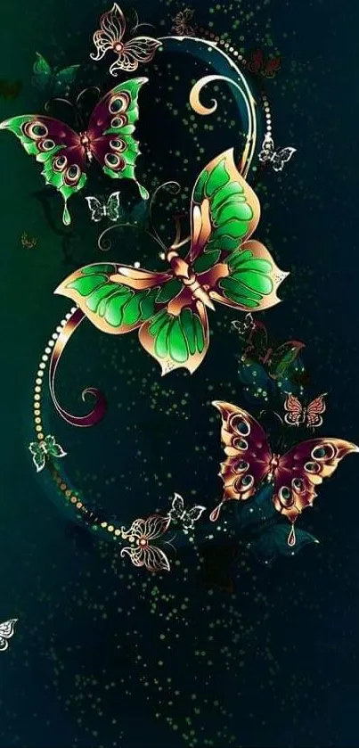 Elegant dark green butterfly design wallpaper for mobile devices.