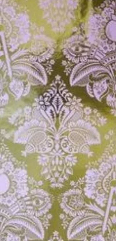 Mobile wallpaper with elegant green damask pattern.