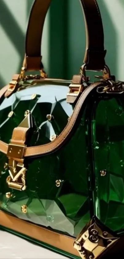 Luxurious green designer handbag with gold accents.