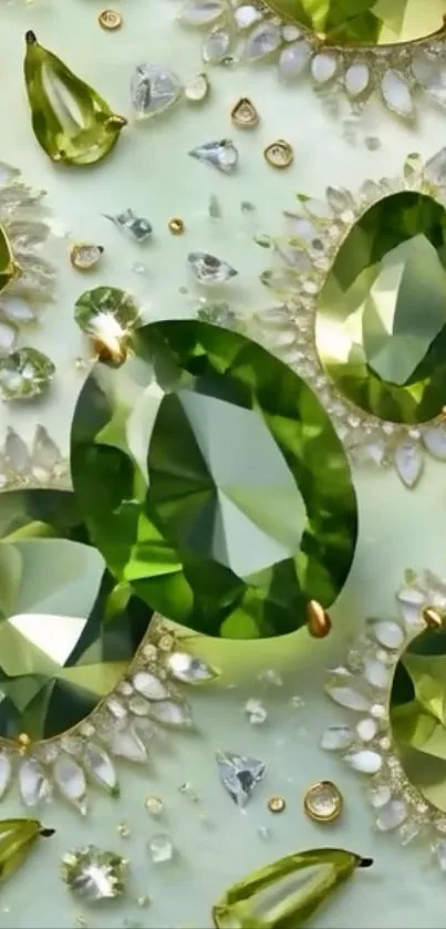 Elegant mobile wallpaper with green gemstones.