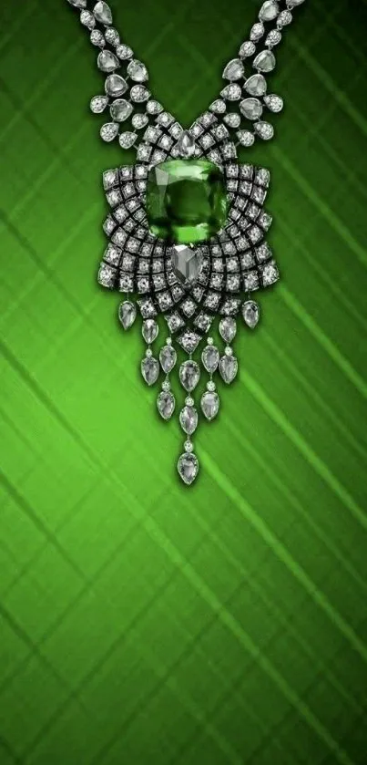 Green wallpaper with elegant jewel design.