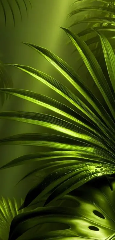 Elegant tropical green leaf mobile wallpaper with lush foliage.