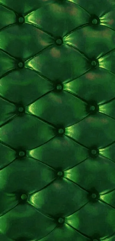 Green tufted leather wallpaper with elegant design.