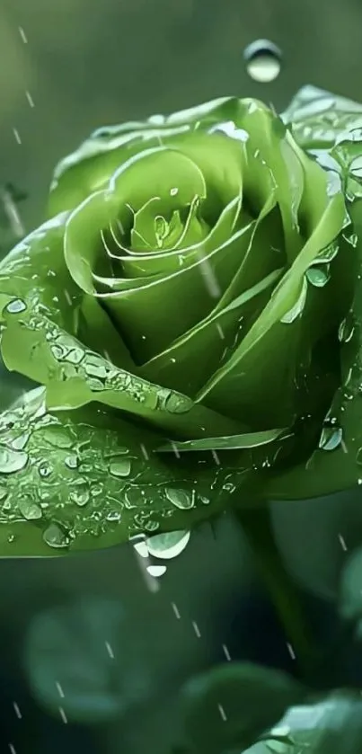 Green rose with dewdrops wallpaper.