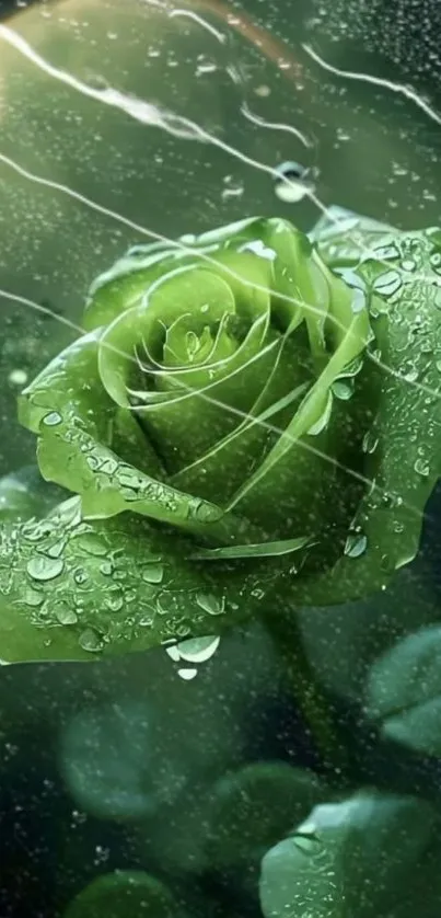 Green rose with dewdrops wallpaper for mobile