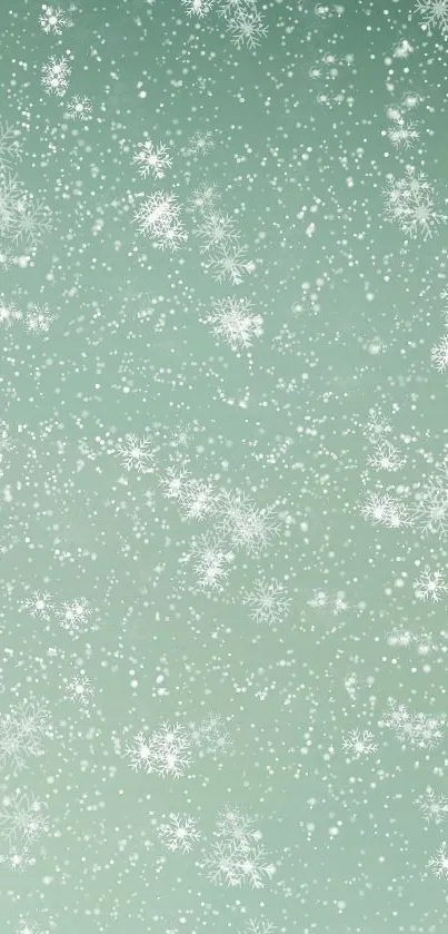 Mint green wallpaper with white snowflakes pattern.